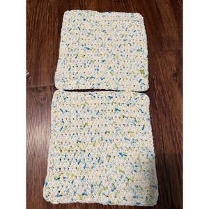 Hand Crocheted Dish Towels Set of 2 Kitchen Towels Multi Color Specks Hot Pads